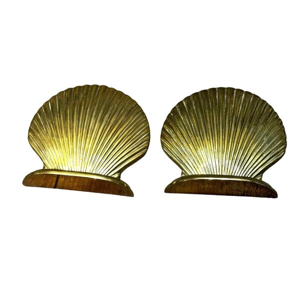 Vintage Solid Brass Shell Bookends Initial "H" - Picture 4 of 14